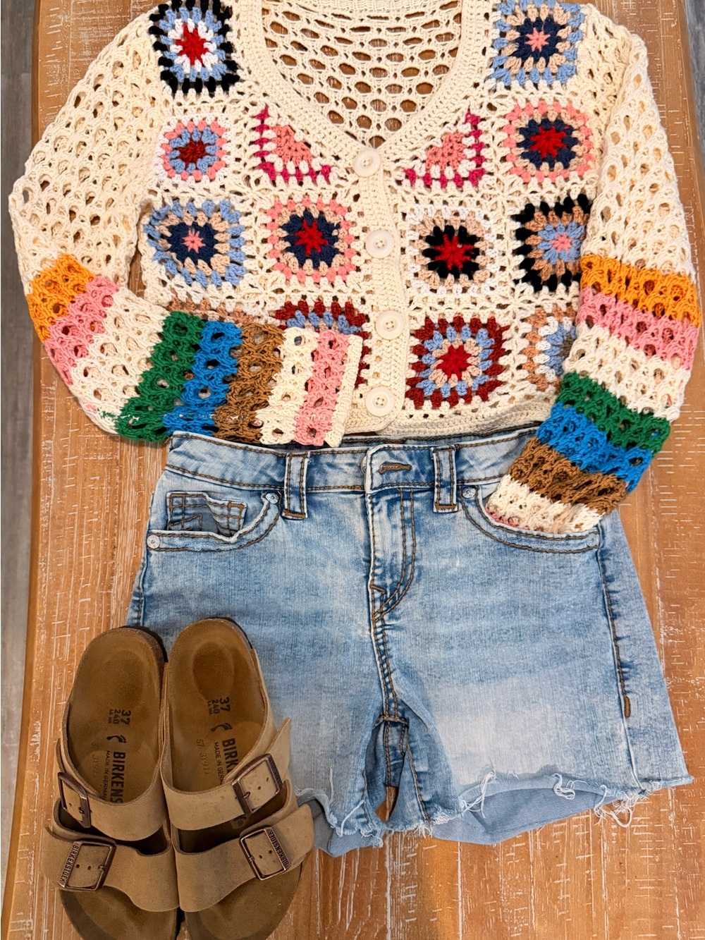 Crochet kith summer collection inspired Button-Front Cardigan Sweater Small